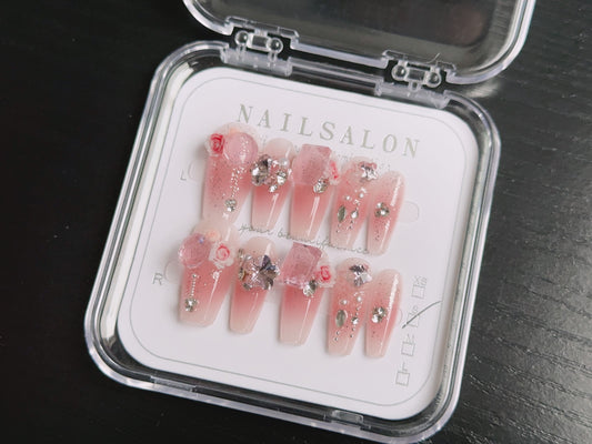 Press On Nails Handmade Reusable Fake Nails Set for Women Salon Style Nail Art Kit