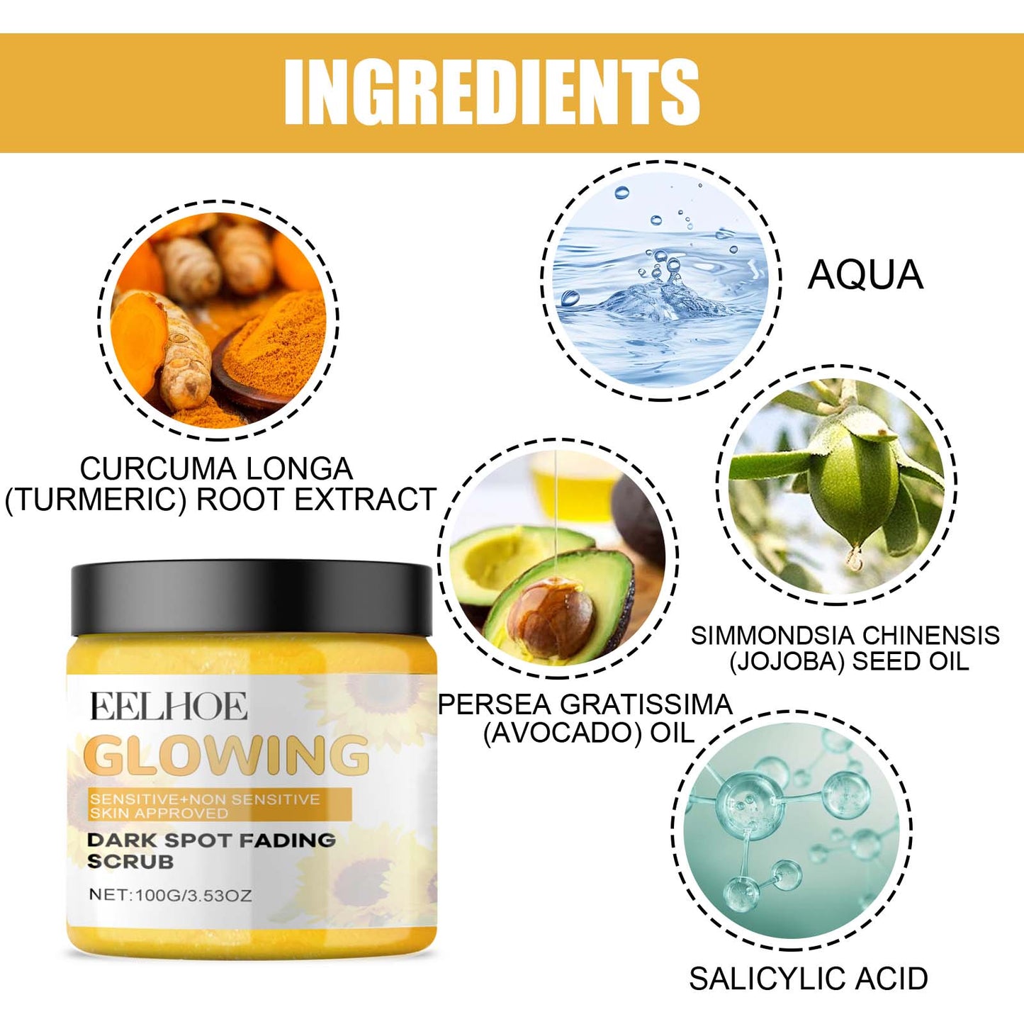 Gommage exfoliant visage au curcuma EELHOE Soin nettoyant en profondeur des pores et polissant la peau