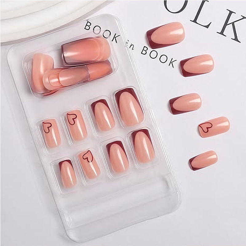 24 faux ongles Saint-Valentin à presser, French Manucure Carré Moyen