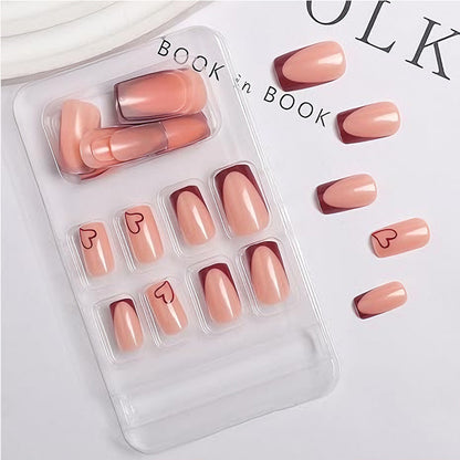 24 faux ongles Saint-Valentin à presser, French Manucure Carré Moyen
