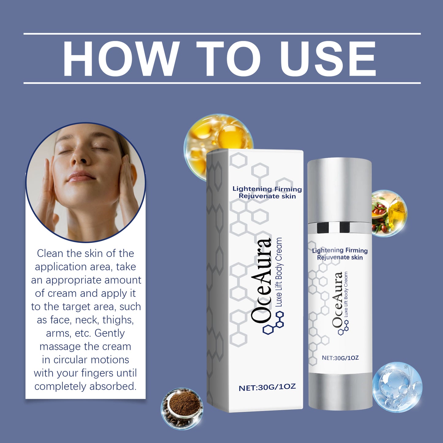 Crème corporelle OceAura hydratante, raffermissante, réparatrice, hydratante pour le visage et le corps