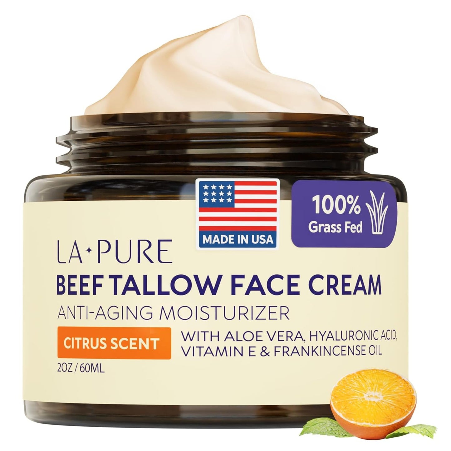 LA PURE Suif de bœuf pour la peau, crème visage au suif d'animaux nourris à l'herbe 57 g