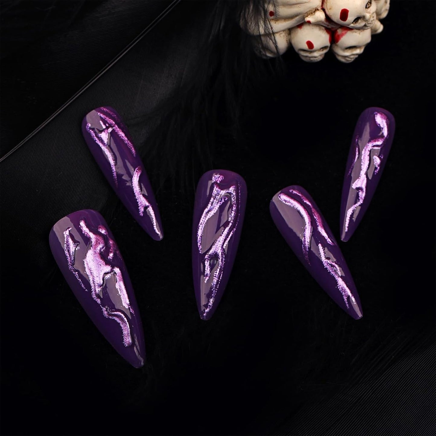 24 PCS Devil's Claws Press On Nails,3D Curve Line Acrylic False Nails