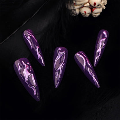 24 PCS Devil's Claws Press On Nails,3D Curve Line Acrylic False Nails
