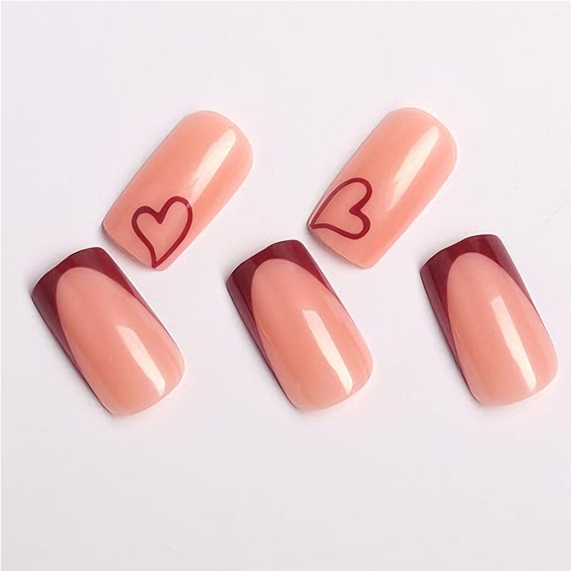 24 faux ongles Saint-Valentin à presser, French Manucure Carré Moyen