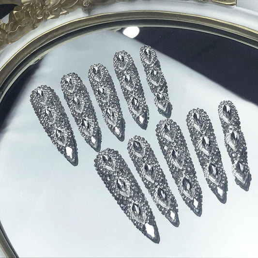 Queen Of Haute Style Full Diamond Long AlmondPress On Nails