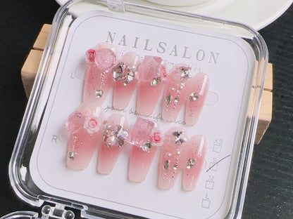 Press On Nails Handmade Reusable Fake Nails Set for Women Salon Style Nail Art Kit