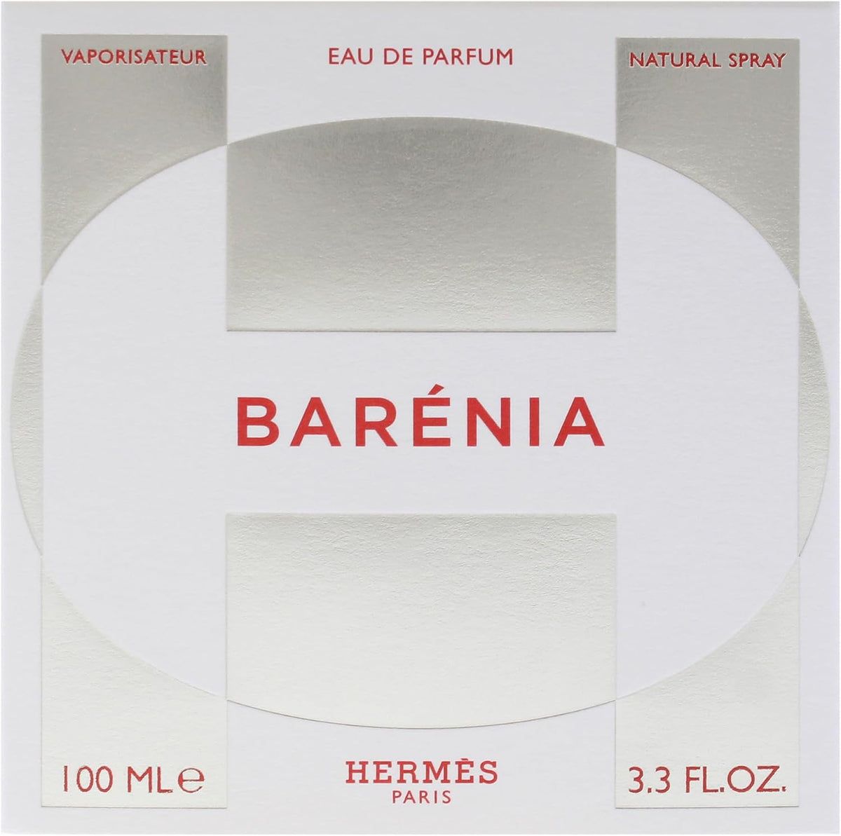 Hermès Barénia refillable bottle instructions and ingredients on white box back