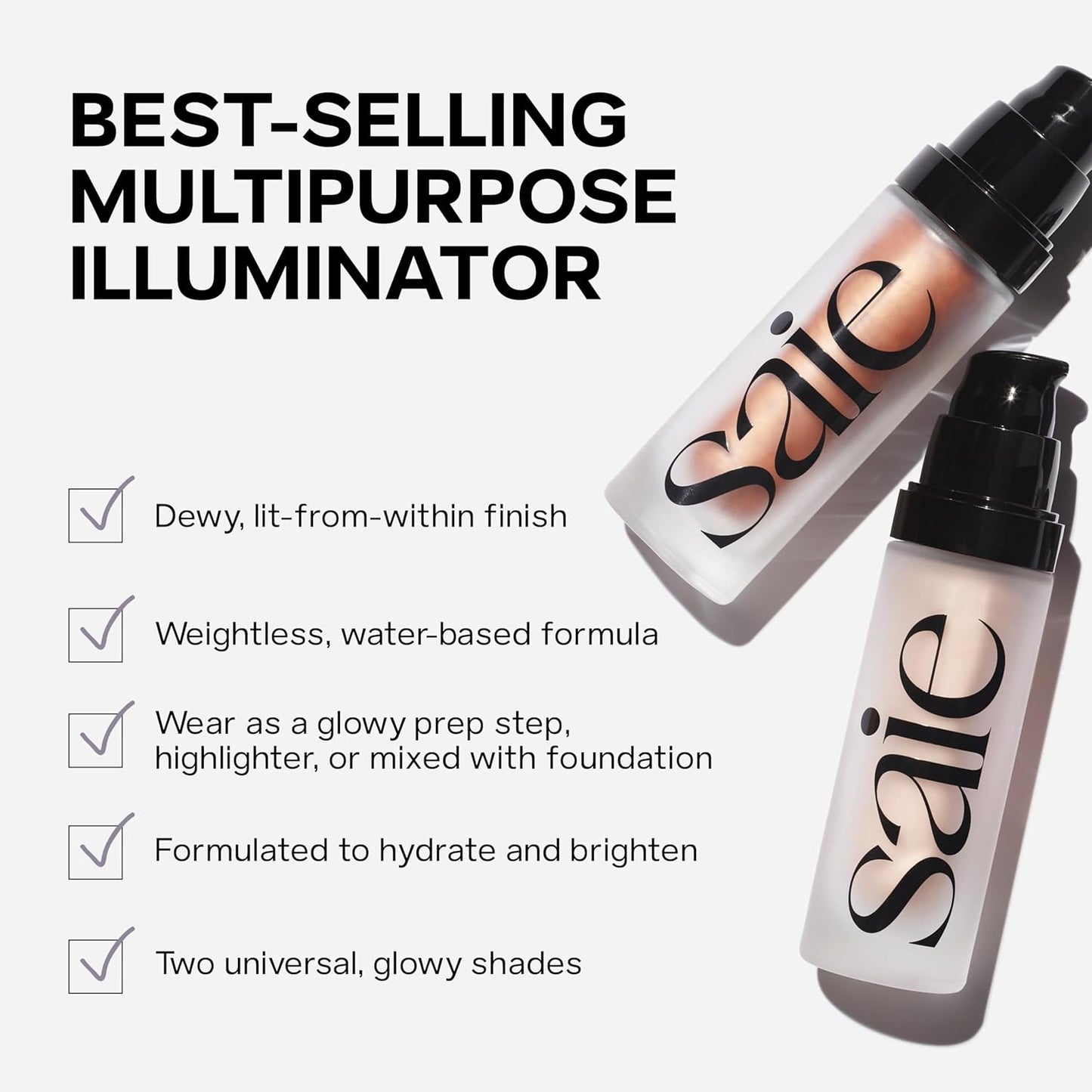 Saie Glowy Super Gel - Ultra-Sheer Illuminating Skin Tint, Liquid Highlighter - Vegan - Starglow (1 oz)