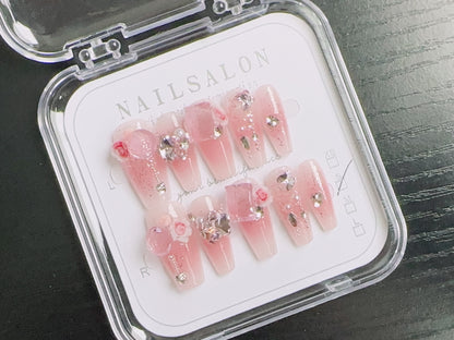 Press On Nails Handmade Reusable Fake Nails Set for Women Salon Style Nail Art Kit