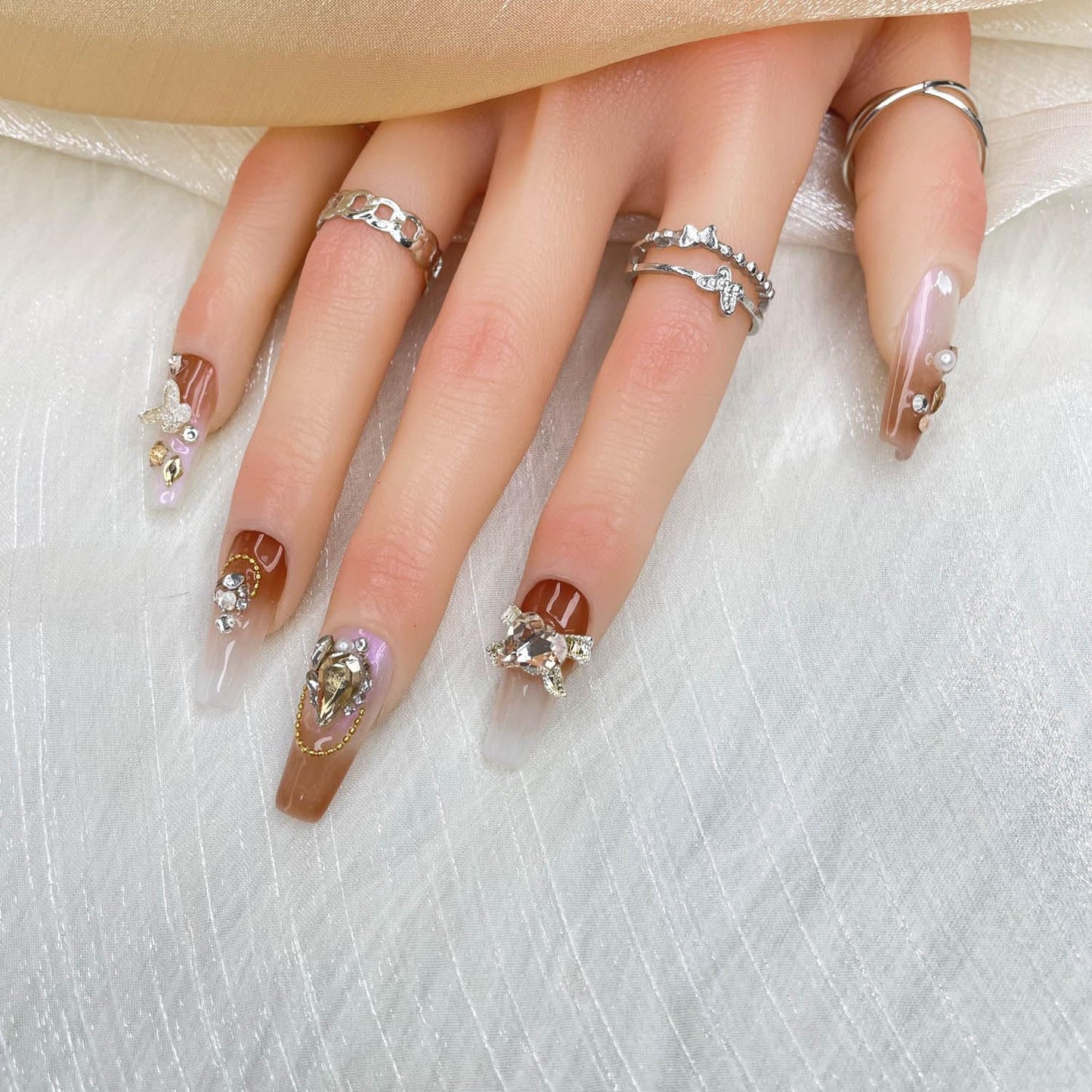 Faux Ongles à Presser Faits Main, Ongles Faits Main 3D de Luxe et Sur Mesure