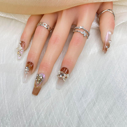 Faux Ongles à Presser Faits Main, Ongles Faits Main 3D de Luxe et Sur Mesure