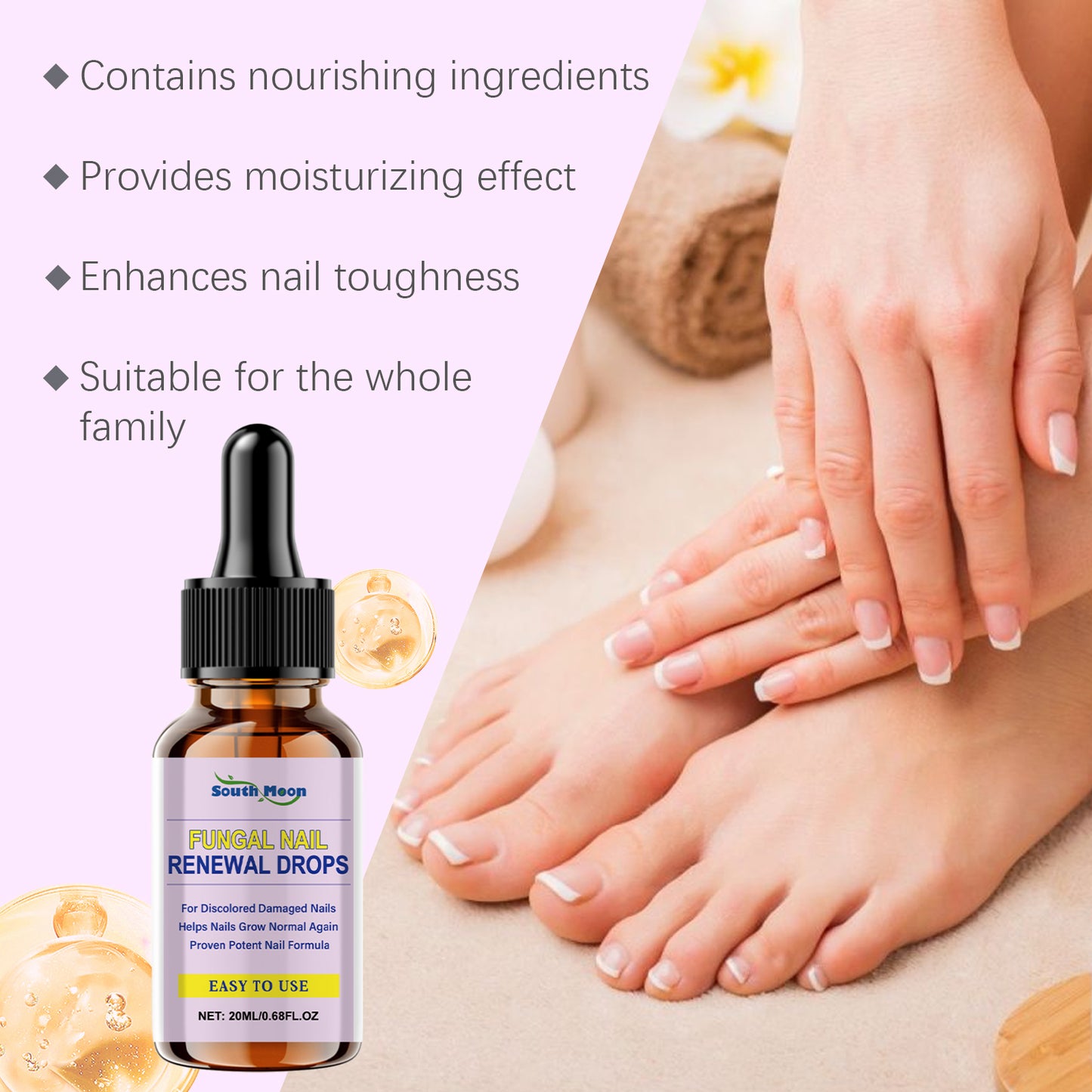 South Moon Lotion de soin pour les ongles, lotion nettoyante hydratante et hydratante pour le soin quotidien des ongles