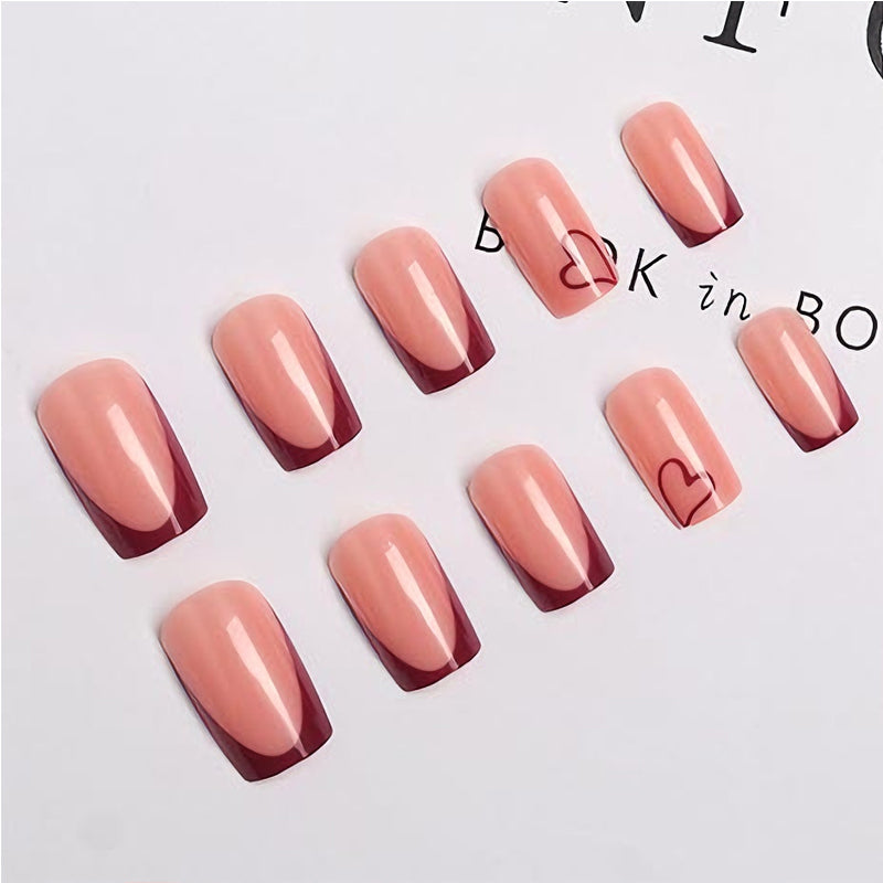 24 faux ongles Saint-Valentin à presser, French Manucure Carré Moyen