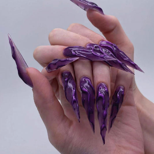 24 PCS Devil's Claws Press On Nails,3D Curve Line Acrylic False Nails