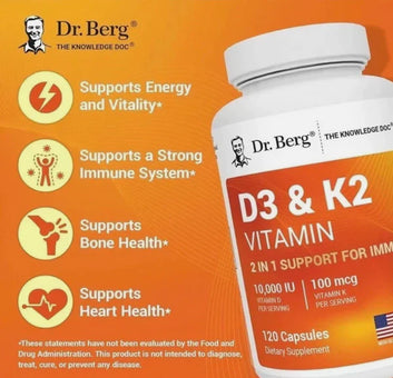 Dr Berg's D3 & K2 Supplement 100mg  120 Capsules Pack of 3