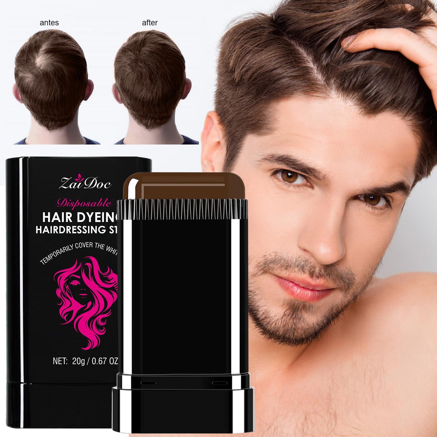 Hair Coloring Stick for Cover Gray Hair, Easy Application with Mineral Oil 0.67 oz