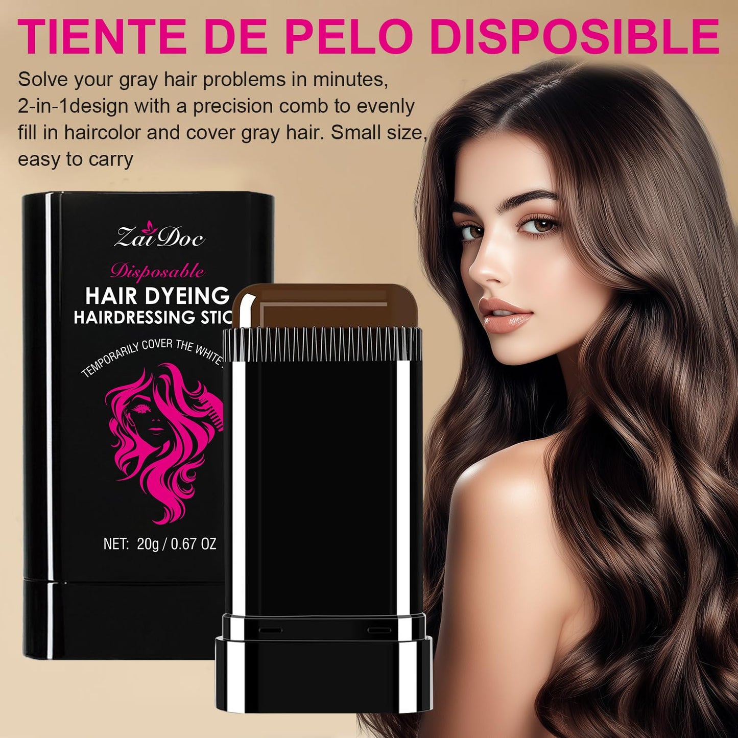 Hair Coloring Stick for Cover Gray Hair, Easy Application with Mineral Oil 0.67 oz