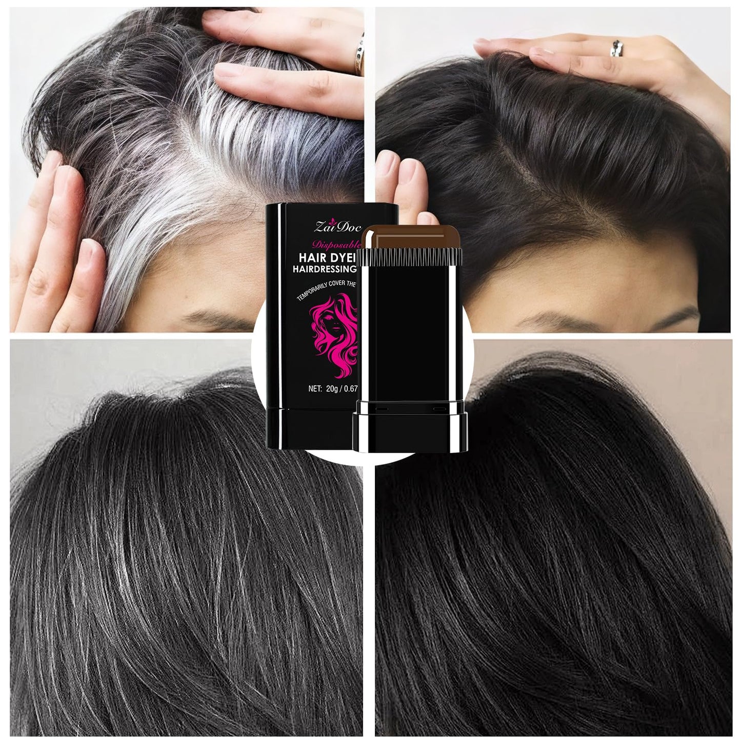 Hair Coloring Stick for Cover Gray Hair, Easy Application with Mineral Oil 0.67 oz