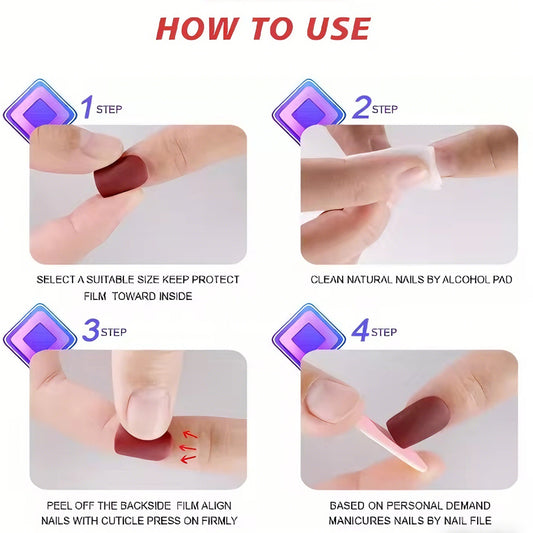 24 PCS Valentine's Day Press On Nails, French Tip Medium Square