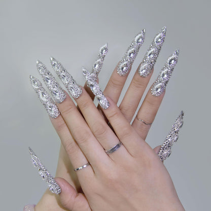Queen Of Haute Style Full Diamond Long AlmondPress On Nails