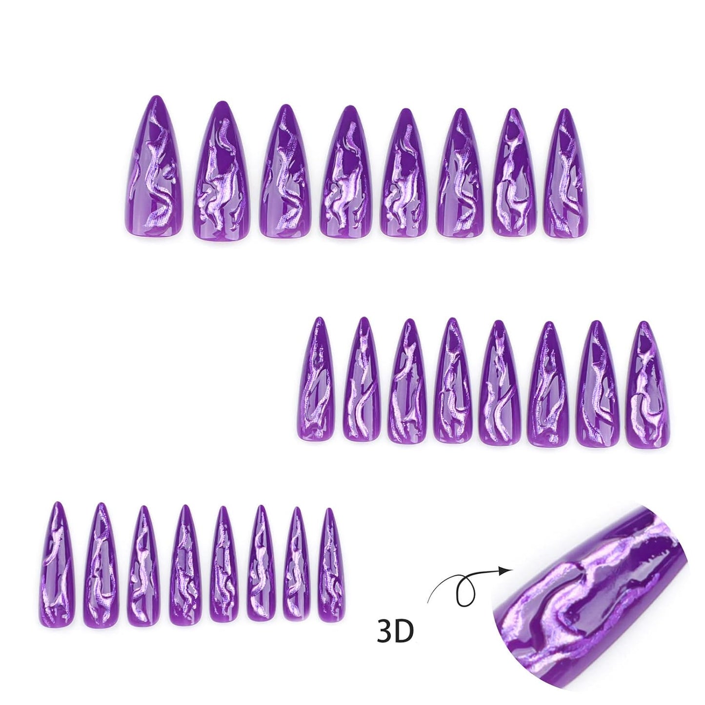 24 PCS Devil's Claws Press On Nails,3D Curve Line Acrylic False Nails