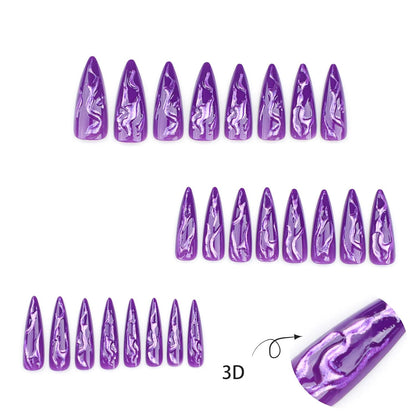 24 PCS Devil's Claws Press On Nails,3D Curve Line Acrylic False Nails