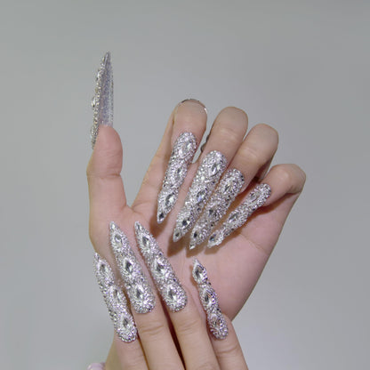 Queen Of Haute Style Full Diamond Long AlmondPress On Nails