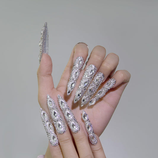 Queen Of Haute Style Full Diamond Long AlmondPress On Nails