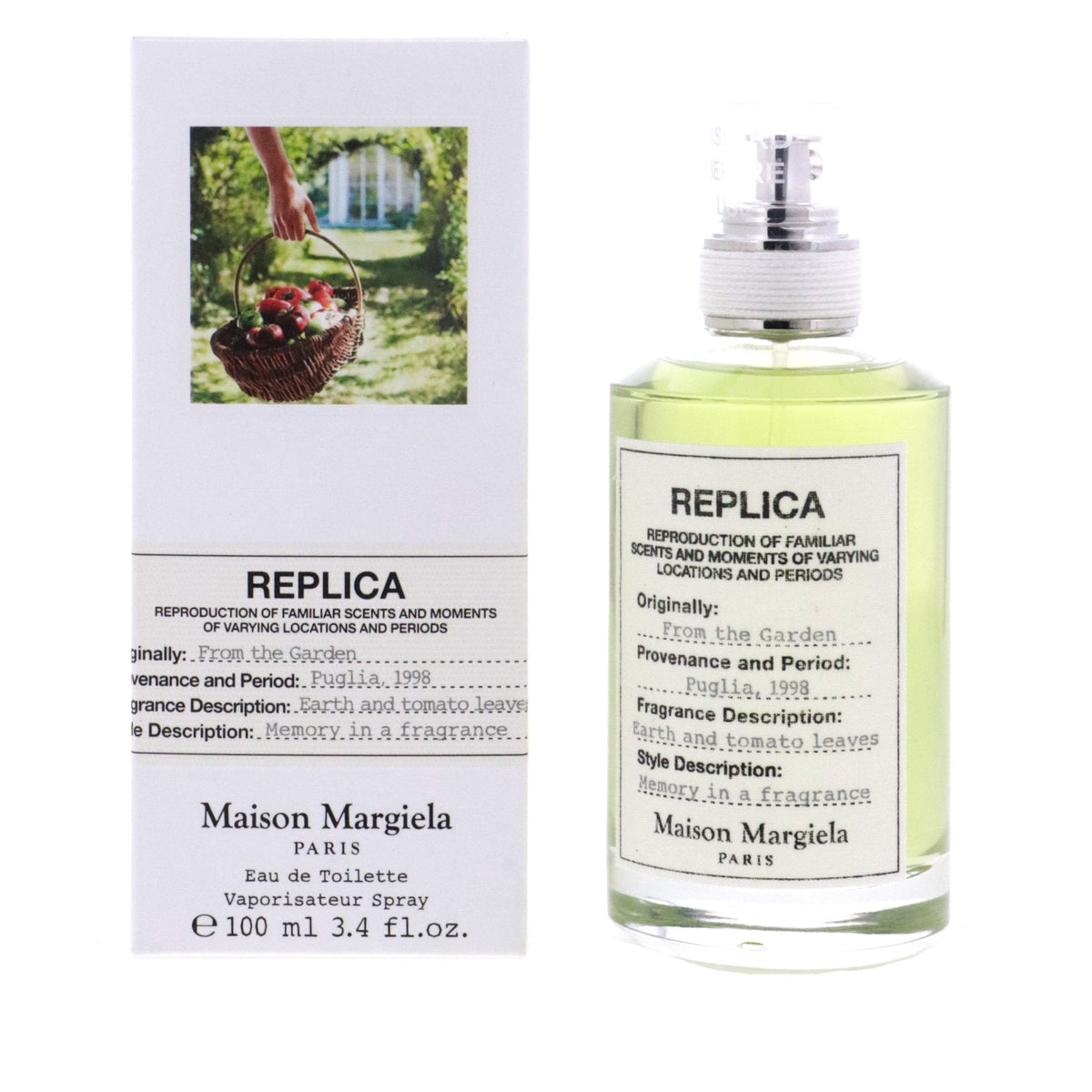 Maison Margiela Replica From the Garden fragrance notes chart showing Chypre family tomato leaf geranium patchouli