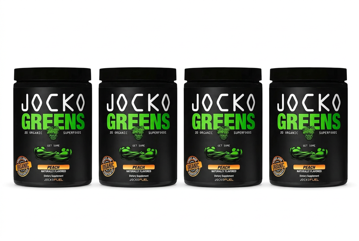 Four JOCKO GREENS tubs in a row on a white background