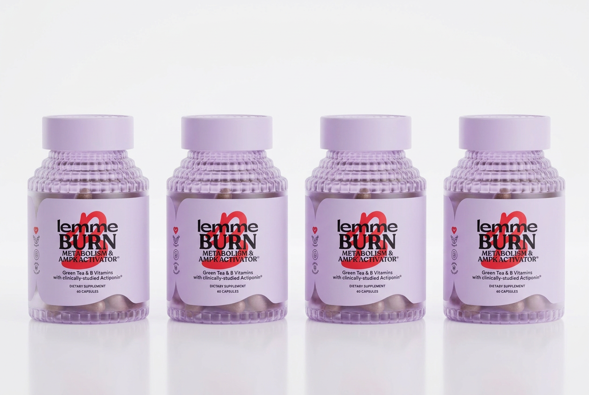 Four Lemme Burn jars in a row on a white background