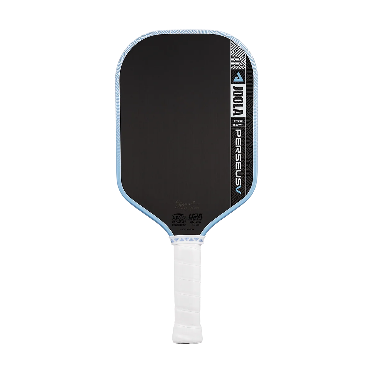 JOOLA Perseus Pro V Simone Jardim Breeze Blue 16mm Pickleball Paddle – front view