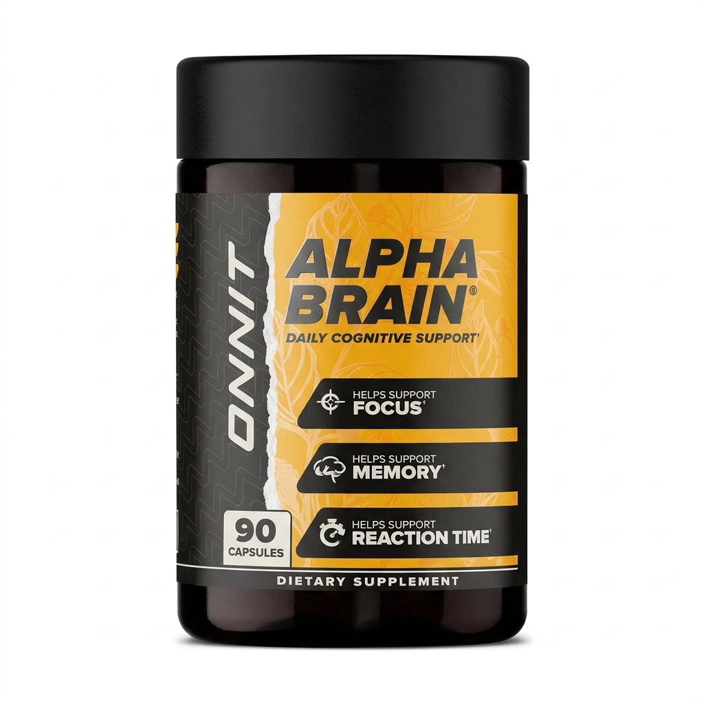 One Alpha Brain bottle on a white background