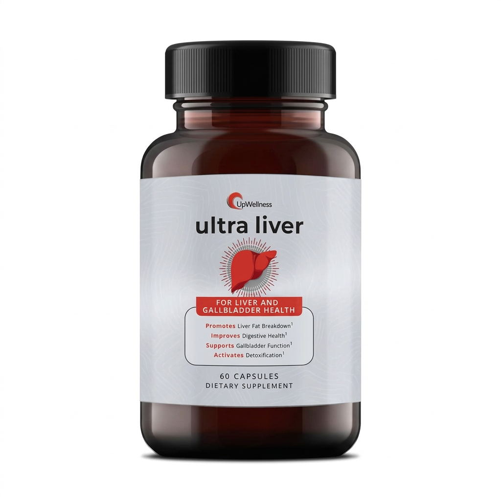 One Ultra Liver bottle on a white background