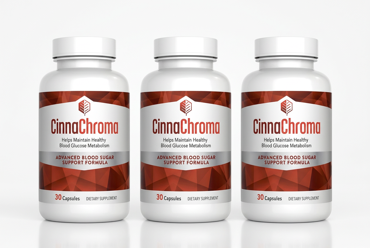 Three CinnaChroma bottles in a row on a white background