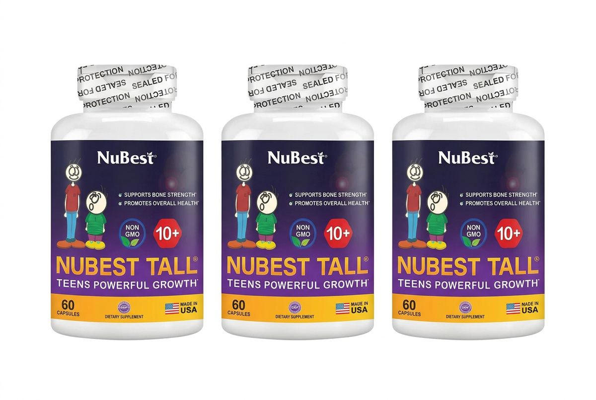 Three NuBest Tall bottles in a row on a white background