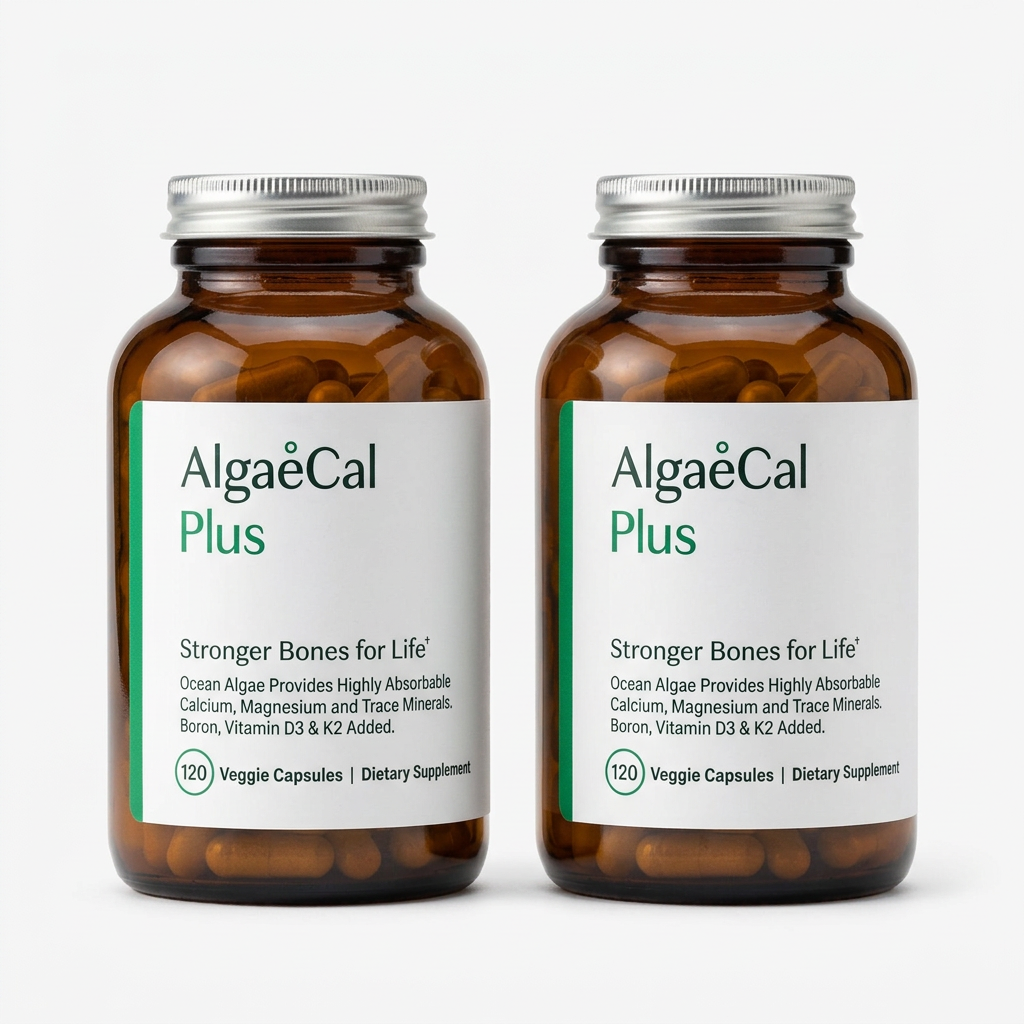 Two AlgaeCal Plus jars on a white background