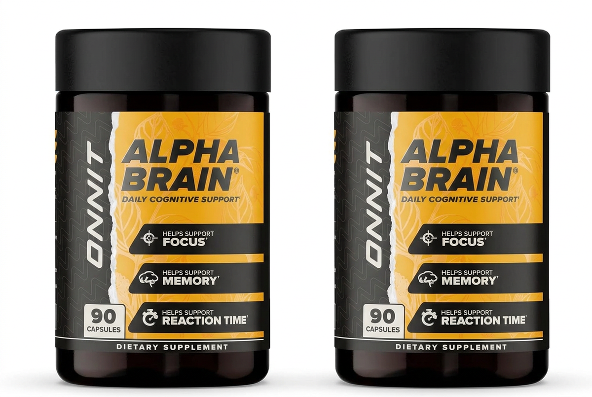 Two Alpha Brain bottles side by side on a white background