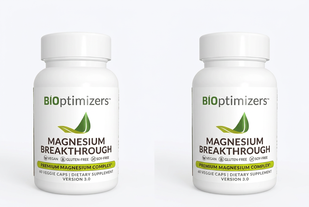 Two Magnesium Breakthrough bottles side by side on a white background