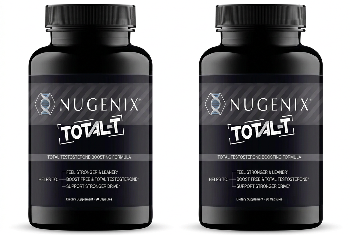 Two Nugenix Total-T bottles side by side on a white background